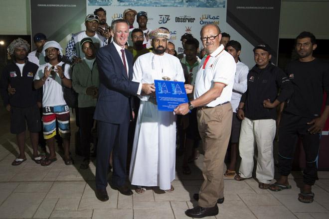 Jeff Martin from ILCA presents thank you gift to Oman Sail - 2013 Laser Radial Youth World Championships © Oman Sail